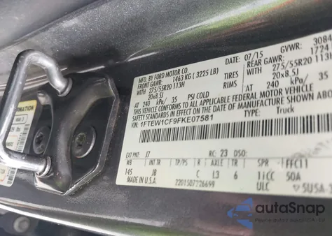 2015 Ford F150 Xlt from USA, damaged, VIN 1FTEW1CF9FKE07581